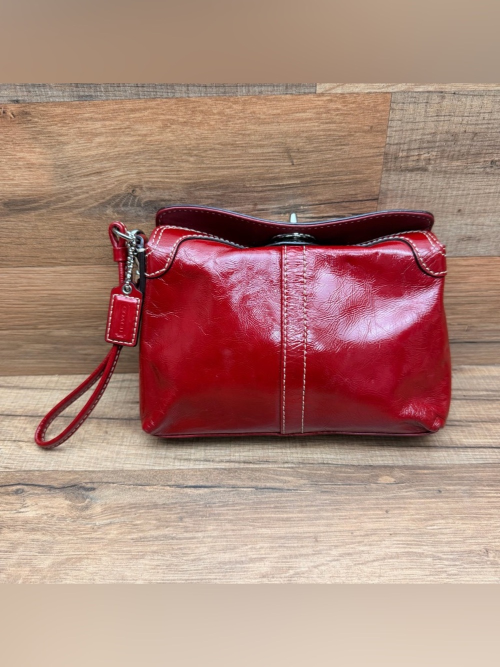 Coach Red Patent Leather Turnlock Wristlet - Picture 2 of 6